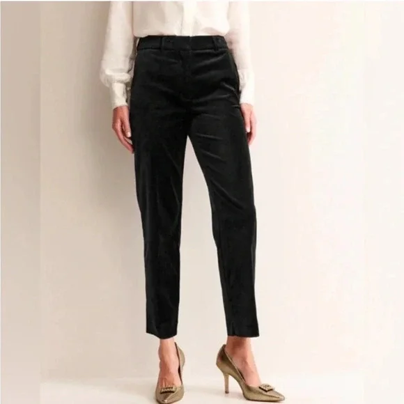 Boden black velour straight leg pants